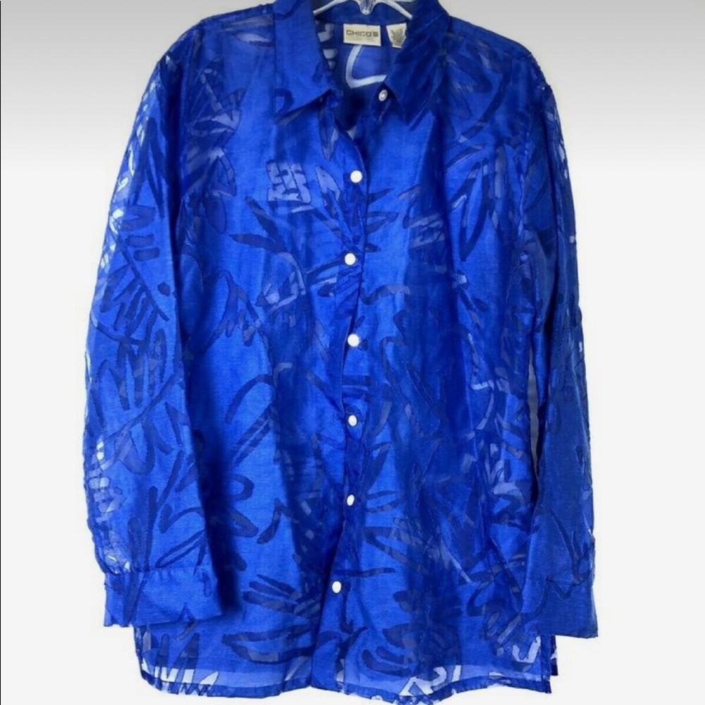 Chico’s Blue Linen Sheer Shirt
